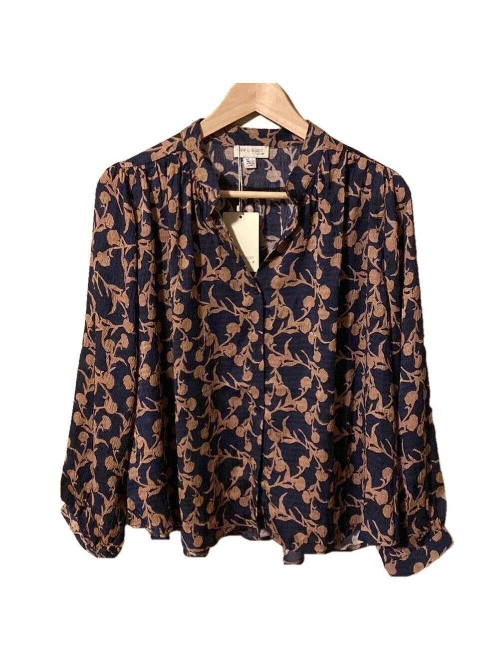 See U Soon|. Navy print blouse. Small